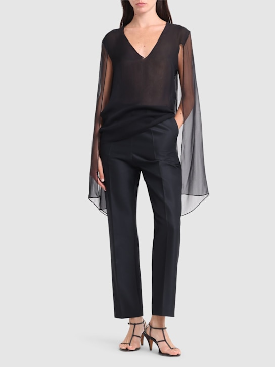 Alberta Ferretti: V-neck sheer silk shirt - women_1 | Luisa Via Roma