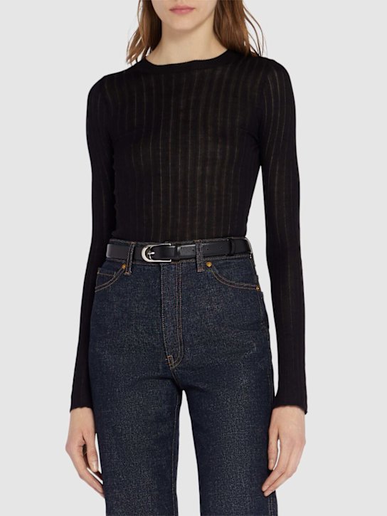 Khaite: Dome smooth leather belt - Black - women_1 | Luisa Via Roma