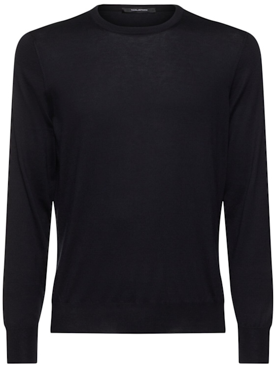 Gray silk & cotton crewneck sweater - Thumbnail 1