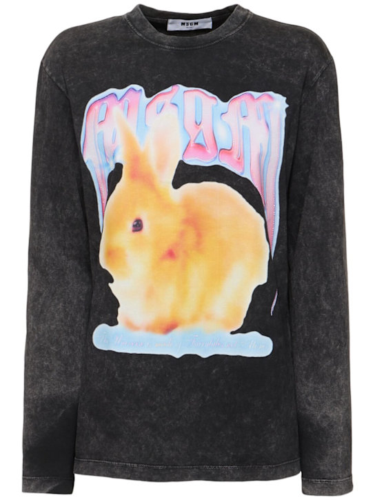 MSGM: Printed cotton long sleeve t-shirt - women_0 | Luisa Via Roma