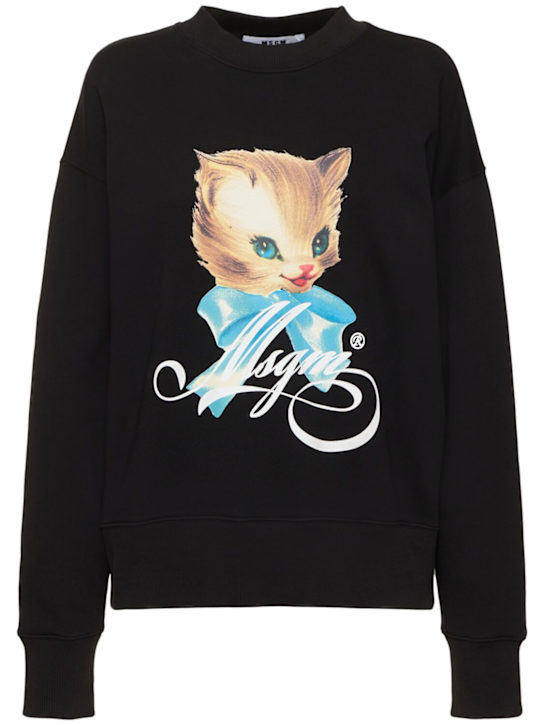 MSGM: Printed cotton crewneck sweatshirt - women_0 | Luisa Via Roma