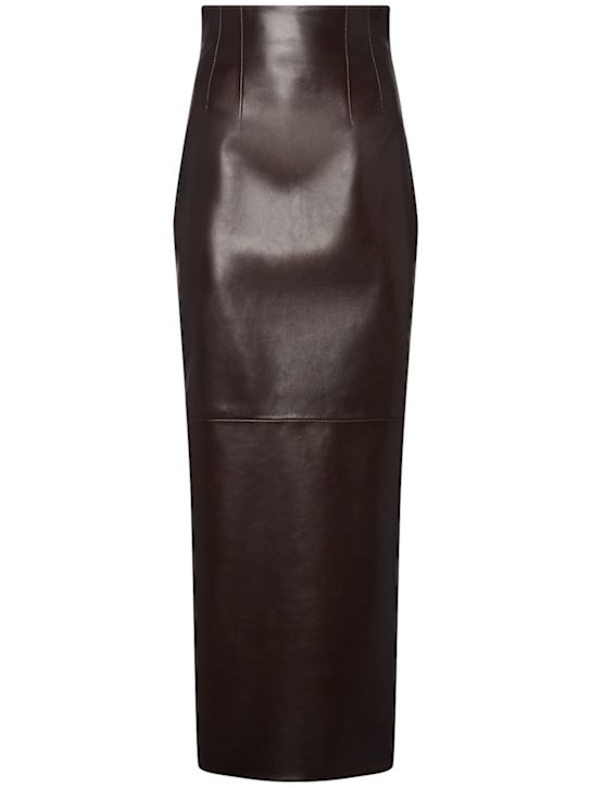 Khaite: Loxley leather long skirt - Dark Brown - women_0 | Luisa Via Roma