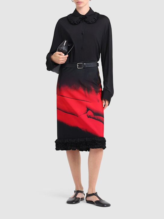 Jil Sander: Printed shiny viscose blend midi skirt - Black/Red - women_1 | Luisa Via Roma