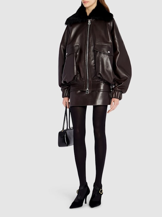 Khaite: Chaqueta de piel con cuello de pelo - Café Oscuro - women_1 | Luisa Via Roma