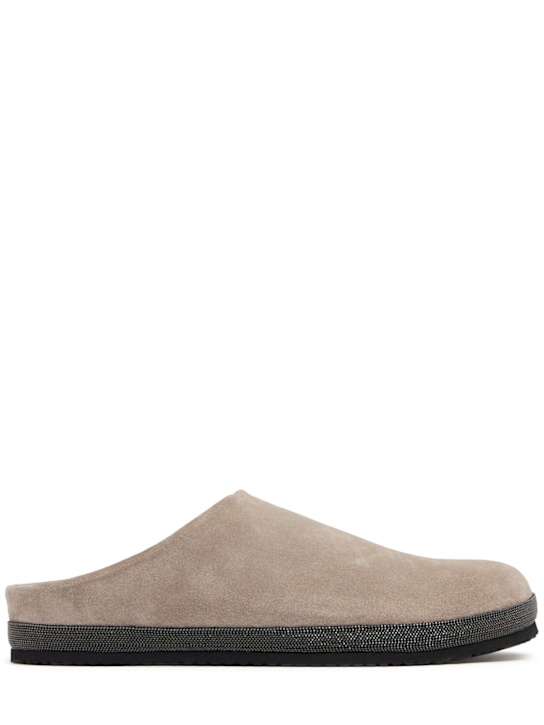 Brunello Cucinelli: 20mm Suede clogs - Ice - women_0 | Luisa Via Roma