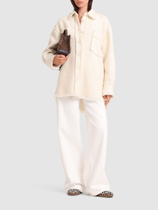 MSGM: Wool blend shirt jacket w/ fringes - women_1 | Luisa Via Roma