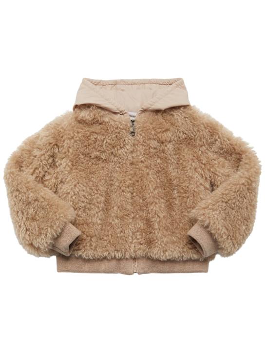 Moncler: Giacca in misto techno teddy con zip - Beige Chiaro - kids-girls_0 | Luisa Via Roma