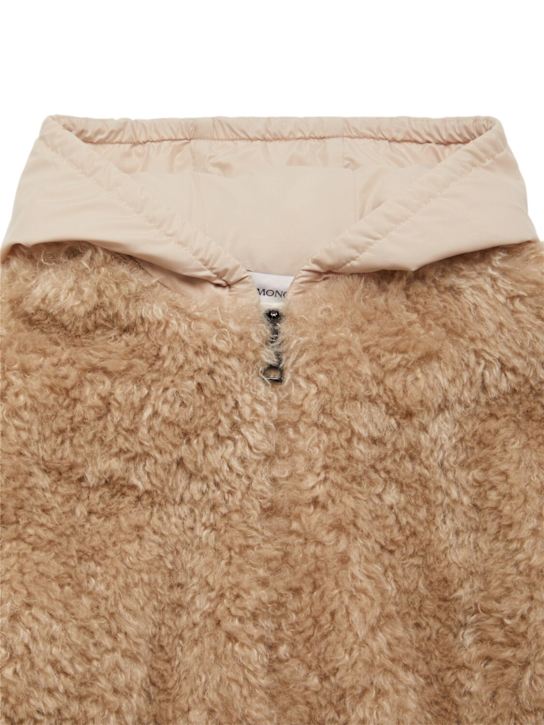 Moncler: Giacca in misto techno teddy con zip - Beige Chiaro - kids-girls_1 | Luisa Via Roma