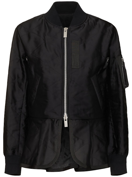 Sacai: Quilted satin bomber jacket - Black - women_0 | Luisa Via Roma