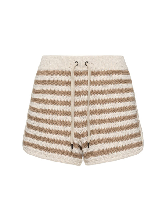 Brunello Cucinelli: Striped cotton blend shorts - Beige/Brown - women_0 | Luisa Via Roma