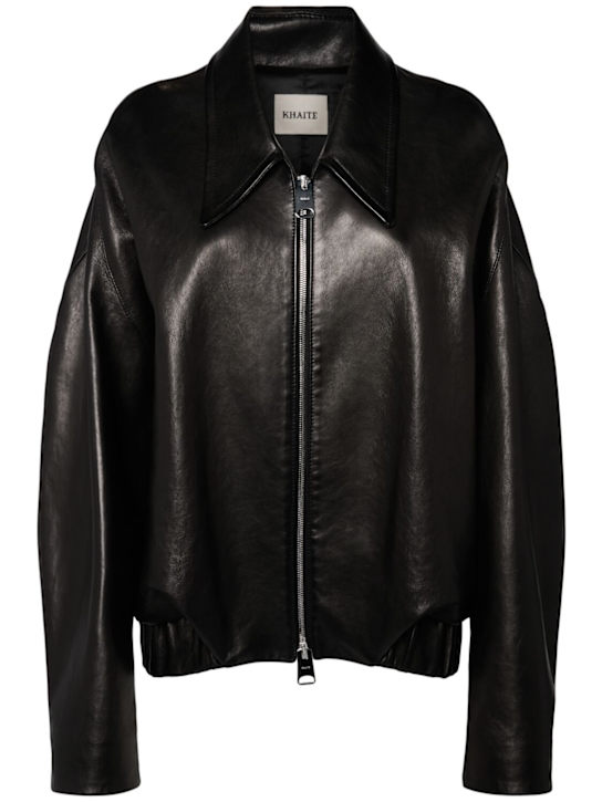 Khaite: Odin leather zip up jacket - Black - women_0 | Luisa Via Roma
