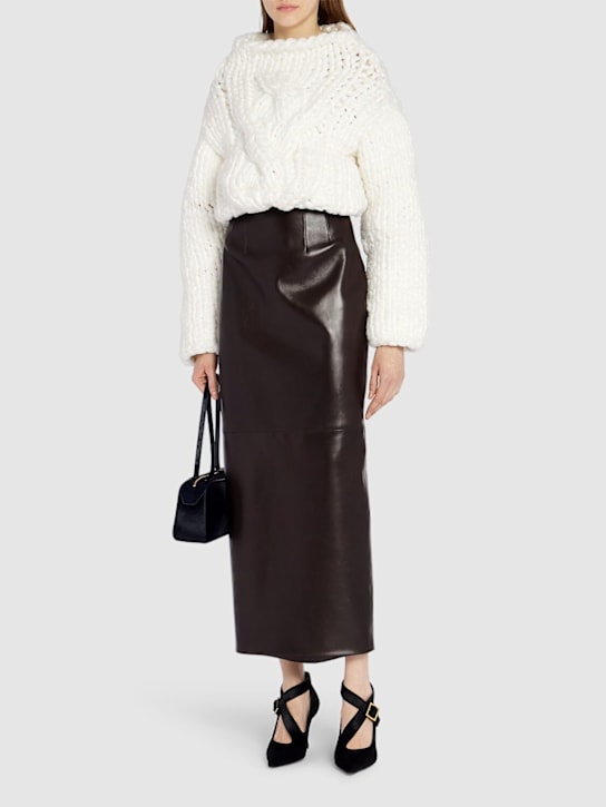 Khaite: Loxley leather long skirt - Dark Brown - women_1 | Luisa Via Roma