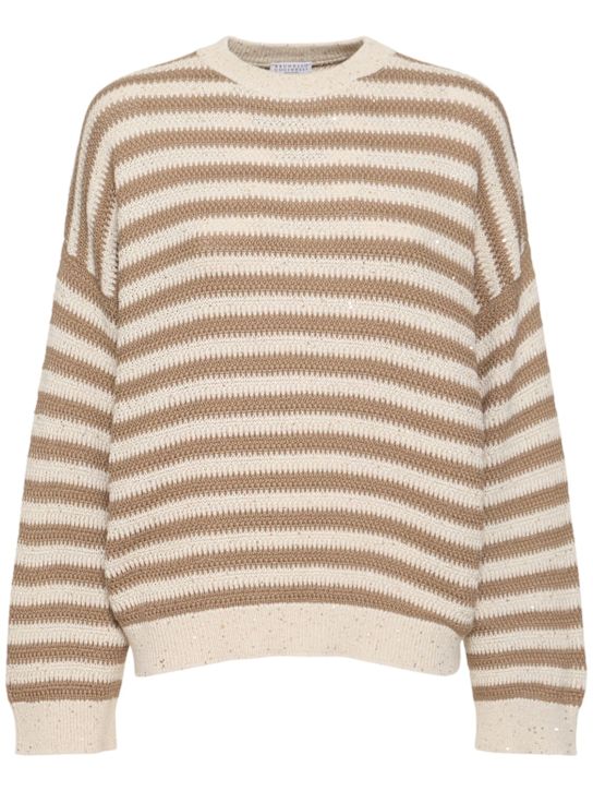 Brunello Cucinelli: Cotton blend sweater - Beige/Brown - women_0 | Luisa Via Roma
