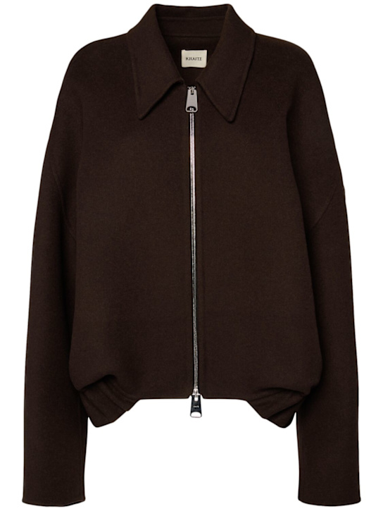 Khaite: Odin wool knit zip up jacket - Brown - women_0 | Luisa Via Roma