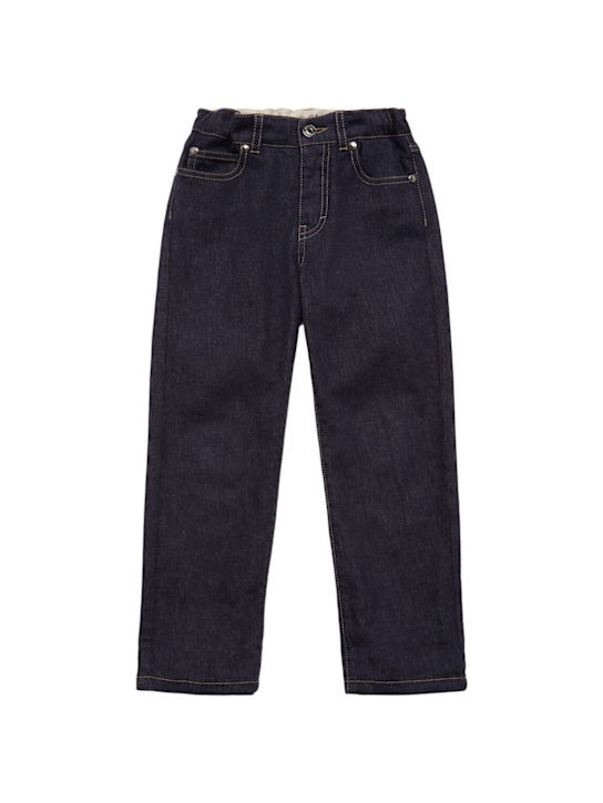 Moncler: Cotton blend denim straight leg jeans - ネイビー - kids-boys_0 | Luisa Via Roma