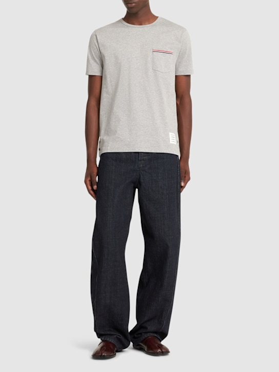 Thom Browne: Striped pocket cotton t-shirt - Grey - men_1 | Luisa Via Roma