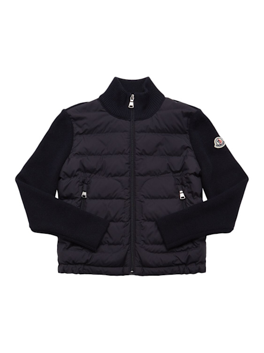 Moncler: Zip-up wool blend down cardigan - Navy - kids-boys_0 | Luisa Via Roma