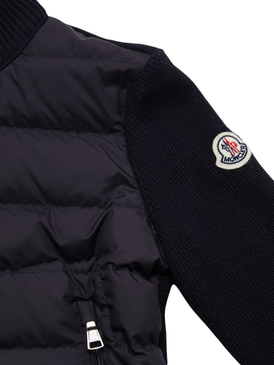 Moncler: Zip-up wool blend down cardigan - Navy - kids-boys_1 | Luisa Via Roma