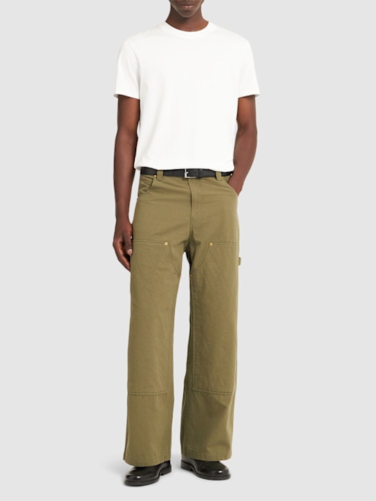 After Pray: コットンワイドカーペンターパンツ - カーキ - men_1 | Luisa Via Roma