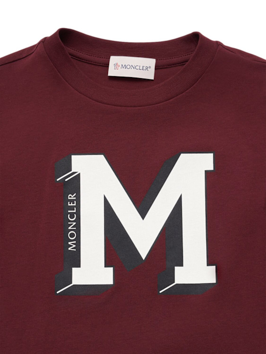 Moncler: Varsity monogram cotton t-shirt - Bordeaux - kids-boys_1 | Luisa Via Roma