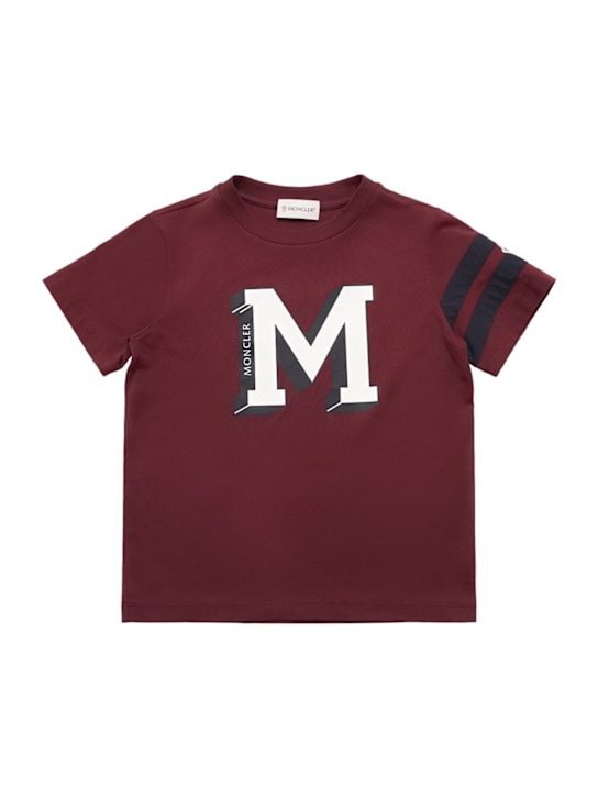 Moncler: Varsity monogram cotton t-shirt - Bordeaux - kids-boys_0 | Luisa Via Roma