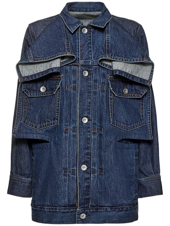 Sacai: Cotton denim jacket - Blue - women_0 | Luisa Via Roma