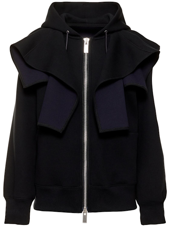 Sacai: Sponge sweatshirt hoodie - Black - women_0 | Luisa Via Roma