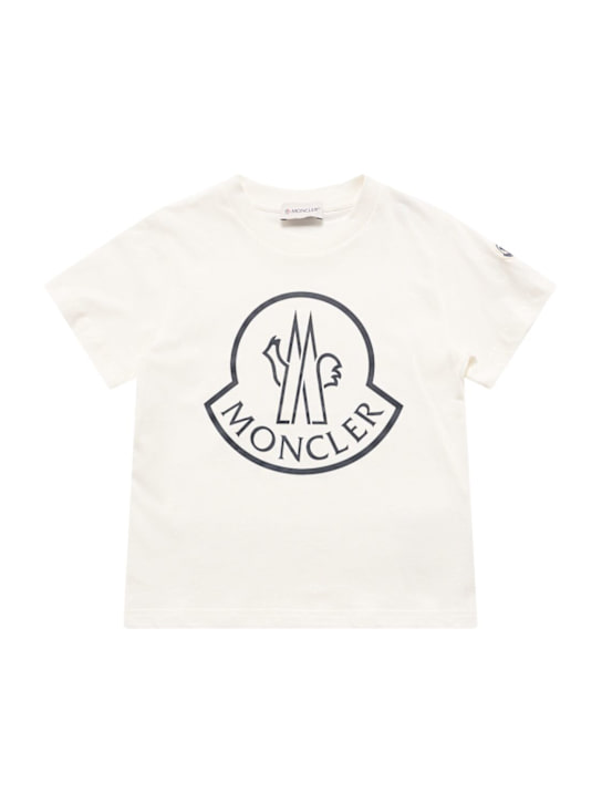 Moncler: Printed logo cotton t-shirt - White - kids-boys_0 | Luisa Via Roma
