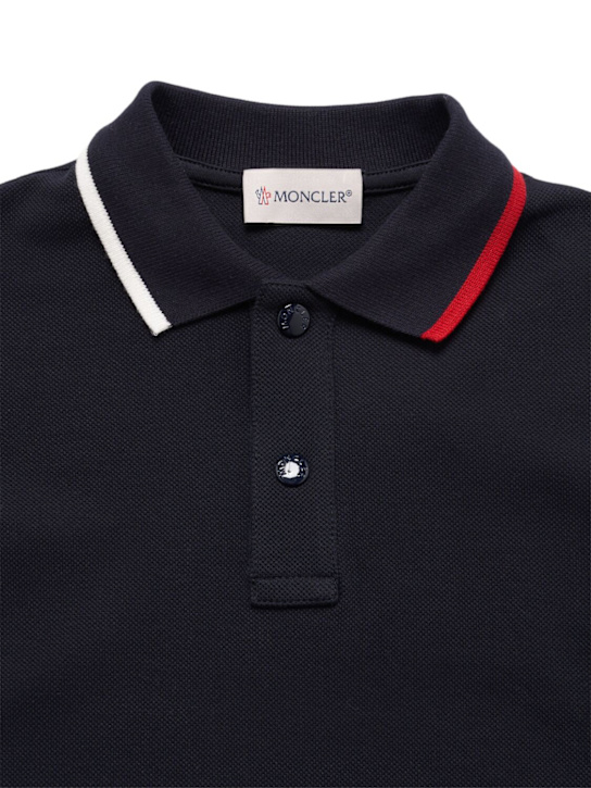 Moncler: Polohemd aus Baumwollpiqué mit Logodruck - Dunkelblau - kids-boys_1 | Luisa Via Roma