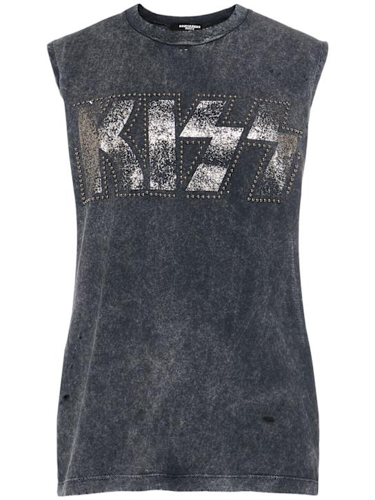 Dsquared2: Kiss embroidered cotton tank top - Grey - men_0 | Luisa Via Roma