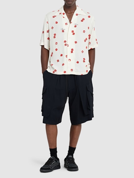 Amiri: Dice printed viscose bowling shirt - men_1 | Luisa Via Roma