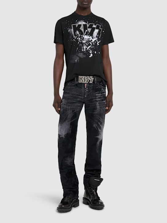 Dsquared2: T-shirt Kiss in cotone con ricamo - Nero - men_1 | Luisa Via Roma