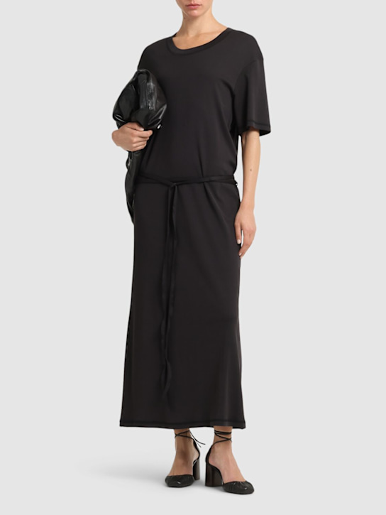 Lemaire: Belted rib jersey t-shirt dress - Black - women_1 | Luisa Via Roma