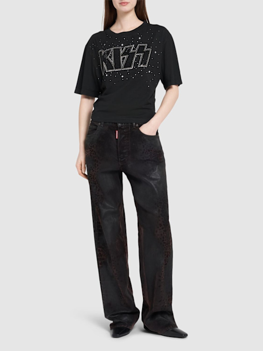 Dsquared2: Cropped breezy fit jersey t-shirt - Black - women_1 | Luisa Via Roma