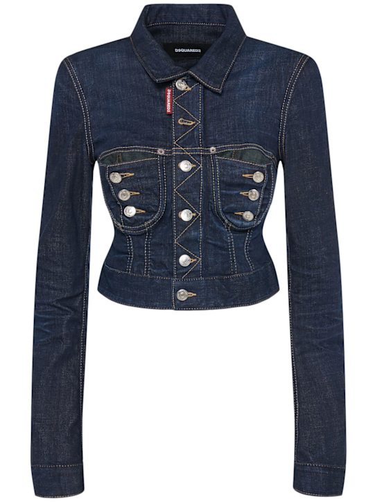 Dsquared2: Peekaboo cropped denim jacket - Navy - women_0 | Luisa Via Roma