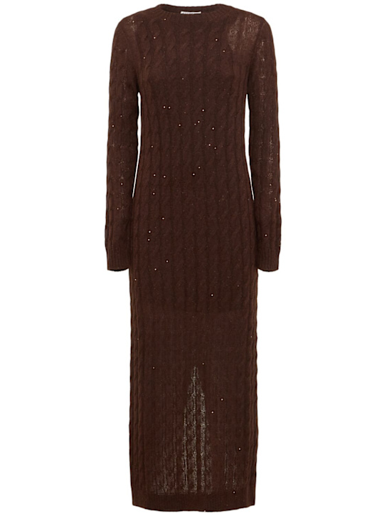 Brunello Cucinelli: Embellished mohair blend knit dress - Brown - women_0 | Luisa Via Roma