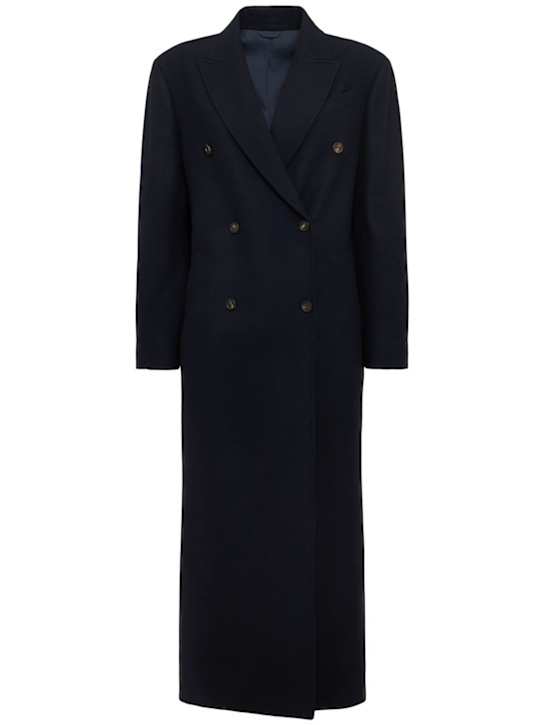 Brunello Cucinelli: Double breast compact wool blend coat - Navy - women_0 | Luisa Via Roma