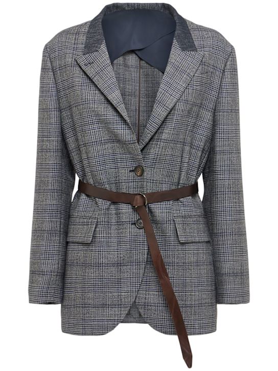 Brunello Cucinelli: Wool Prince of Wales suit-type blazer - Grey/Blue - women_0 | Luisa Via Roma