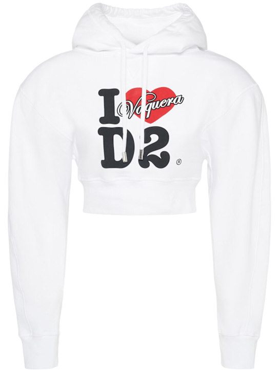 Dsquared2: Vaquera Gimy Dean cropped jersey hoodie - White - women_0 | Luisa Via Roma