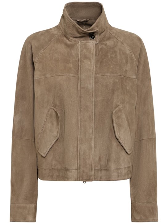 Brunello Cucinelli: Leather jacket - Brown - women_0 | Luisa Via Roma