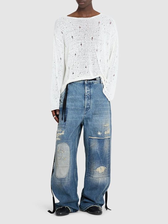 Ann Demeulemeester: Lindor open neck viscose blend sweater - men_1 | Luisa Via Roma