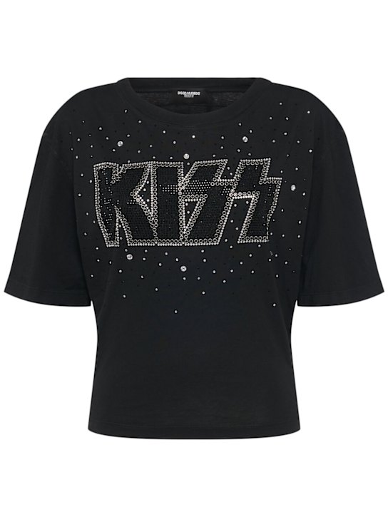 Dsquared2: Cropped breezy fit jersey t-shirt - Black - women_0 | Luisa Via Roma