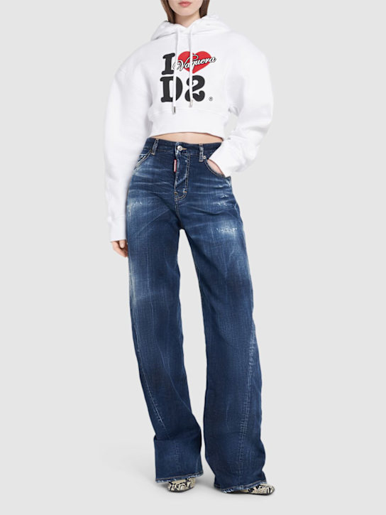 Dsquared2: Vaquera Gimy Dean cropped jersey hoodie - White - women_1 | Luisa Via Roma