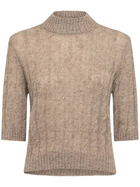 Brunello Cucinelli: Embellished mohair blend sweater - Beige - women_0 | Luisa Via Roma