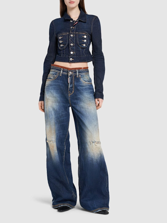 Dsquared2: Peekaboo cropped denim jacket - Navy - women_1 | Luisa Via Roma