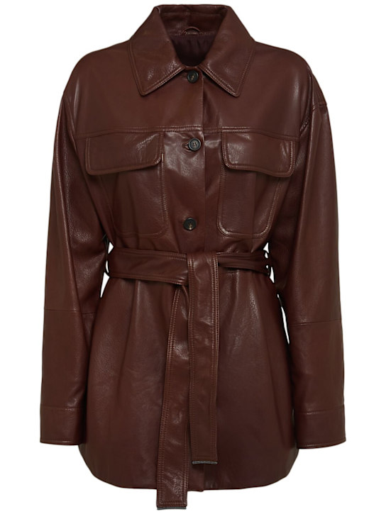 Brunello Cucinelli: Soft leather jacket - Bordeaux - women_0 | Luisa Via Roma