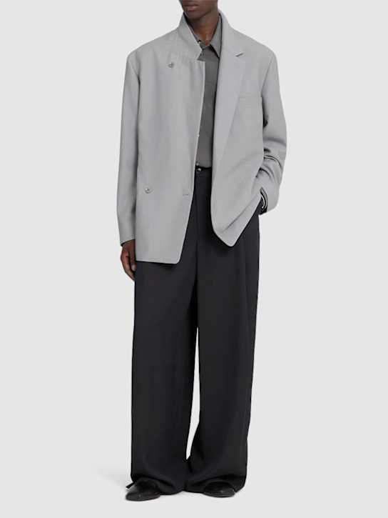 Lemaire: Soft double breast jacket - Blue Grey Melan - men_1 | Luisa Via Roma