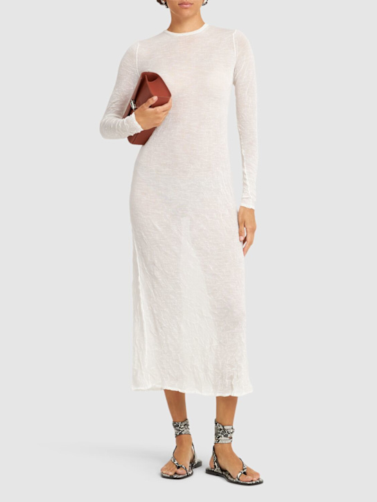 Auralee: Wrinkled wool knit maxi dress - White - women_1 | Luisa Via Roma