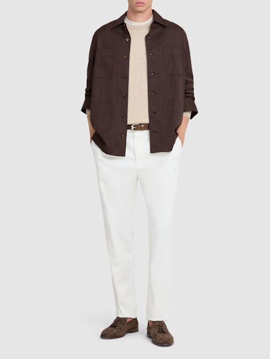 Brunello Cucinelli: ストレッチコットンギャバジンパンツ - English White - men_1 | Luisa Via Roma