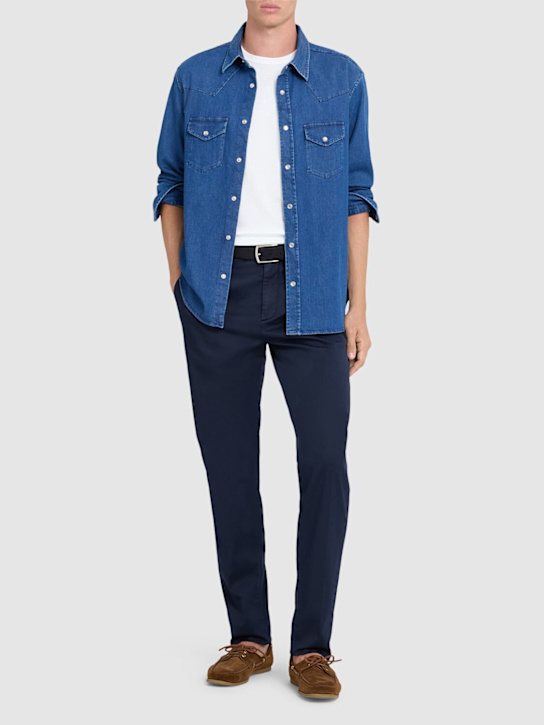 Brunello Cucinelli: Dyed stretch cotton gabardine pants - Nav - men_1 | Luisa Via Roma